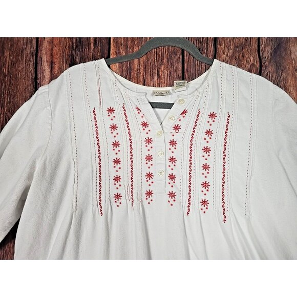 L.L. Bean Prairie Cotton Flannel Nightgown 0 YS85 Embroidery Pintuck Cottage L - Picture 4 of 12